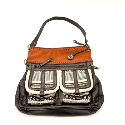 The Sak Fair Isle Chocolate Brown Leather Suede Faux Fur Trim Handbag Purse - Image 1 of 4