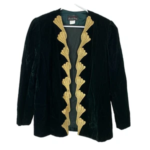 Vintage David Rose Green Velvet Gold Embellished Open Front Cardigan Size Large - Picture 1 of 9