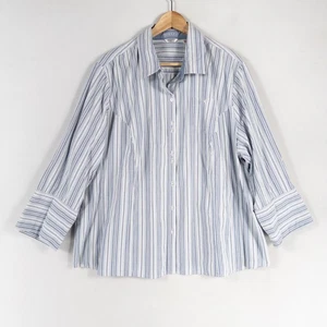 Camisa Blusa Riders 3X Azul Rayas Abotonada Algodón Elastizada Instantáneamente Adelgaza - Imagen 1 de 8