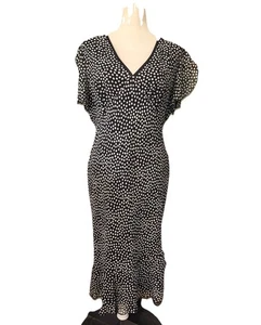 Danny & Nicole Midi Dress Sz 16 Empire Waist Ruffle Hem Flutter Sleeve Blk&White - Picture 1 of 16