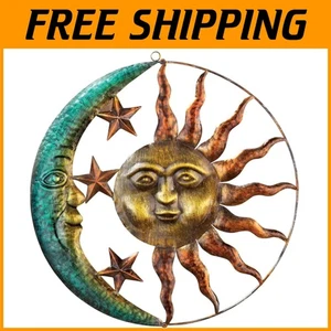 Rustic Sun Moon Metal Wall Hanging, Indoor Outdoor - Picture 1 of 4