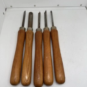 Vintage 5 Piece Wood Lathe Turning Tools Chisels - Picture 1 of 23
