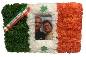 Irish Silk Funeral Flower Artificial Flag Photo Frame Wreath Memorial Tribute - Picture 1 of 8