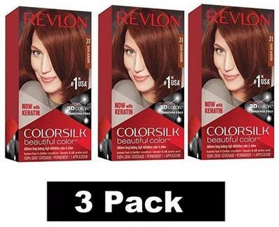 3 x Revlon Colorsilk 3D Permanent Hair Colour 31 Dark Auburn Brand New - Bild 1 von 4