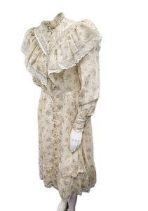 Gunne Sax Vintage Prairie Dress Lace Trim Cottagecore Midi Floral 💐 Bouquet  - Picture 1 of 7