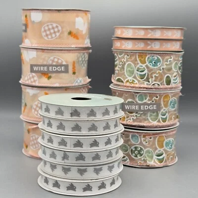 Place & Time Easter Ribbon Lot,  8 - 3/8", 7 Wire Edged 1.5"  Sweet Pastels - Image 1 of 4