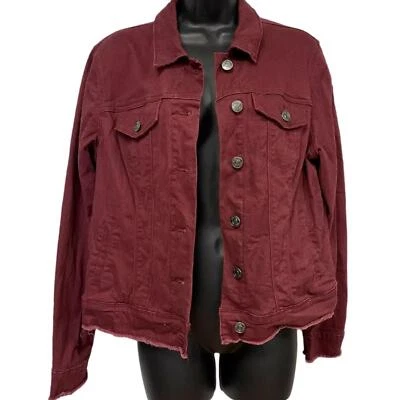 Nine West Cabernet Sarah Fray кромки джинсовой ткани Jean Куртка Пальто L женщин - Изображение 1 из 2