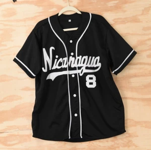 Nicaragua #8 Baseball Black Jersey Mens Large - Picture 1 of 14