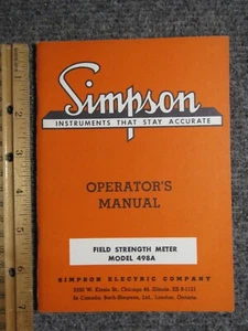 Simpson Field Strength Meter Model 498A Operator's Manual ~ c. 1958 ~ Original - Picture 1 of 3