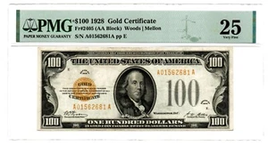 Fr. 2405 (AA Block) 1928 Gold Certificate Note PMG Very Fine 25 - Picture 1 of 2