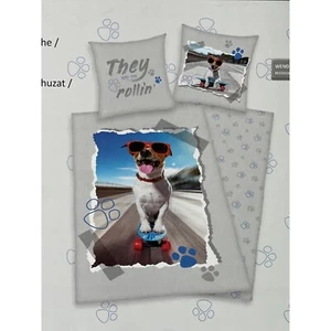 Renforce Bettbezug Bettwäsche 135x200cm + 80x80cm Wende Motiv HUND SKATEBOARD - Bild 1 von 2