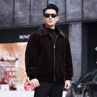 Mink Fur Coat Men New Fur Casual Coat Fur Mink Thickened Mink Jacket Hooded Coat - Image 1 of 4