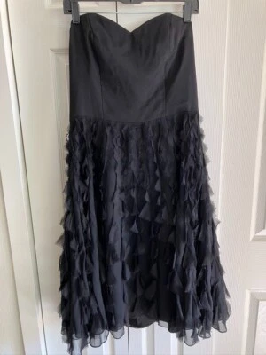White House Black Market Dress 12 Strapless Silk Ruffle Cocktail Goth Fairy    — 第 1/4 张图片