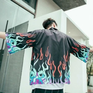 Men Yukata Kimono Cardigan Japanese Loose Printed Jacket Coat Tops Harajuku - Picture 1 of 11