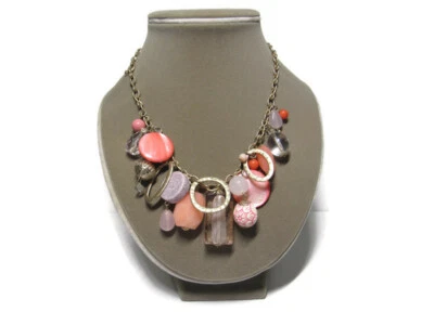 Premiere Designs Statement Necklace Acrylic Multi Charm Runway Gold-Tone Pink  - Image 1 of 4