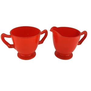 Vintage 1950s Hazel Atlas Glass Orange Creamer and Sugar Bowl - READ - Picture 1 of 4