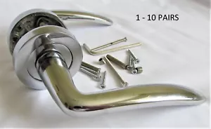 STYLISH CHROME CONTEMPORARY CARLA STYLE LEVER DOOR HANDLES ON ROUND ROSE D1 - Picture 1 of 14