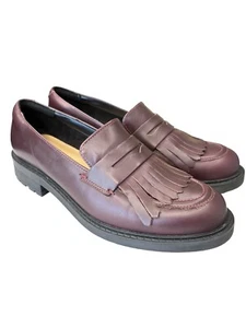 Clarks ORINOCO 2 Kiltie Penny Loafer Burgundy Leather Womens Size 10 Chunky Sole - Picture 1 of 14