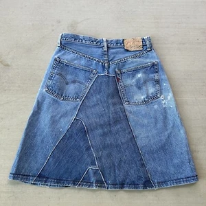 Levi's Womens Big E 60s Button Front Jean Skirt Light Wash Denim Salvage Size 30 - Picture 1 of 12