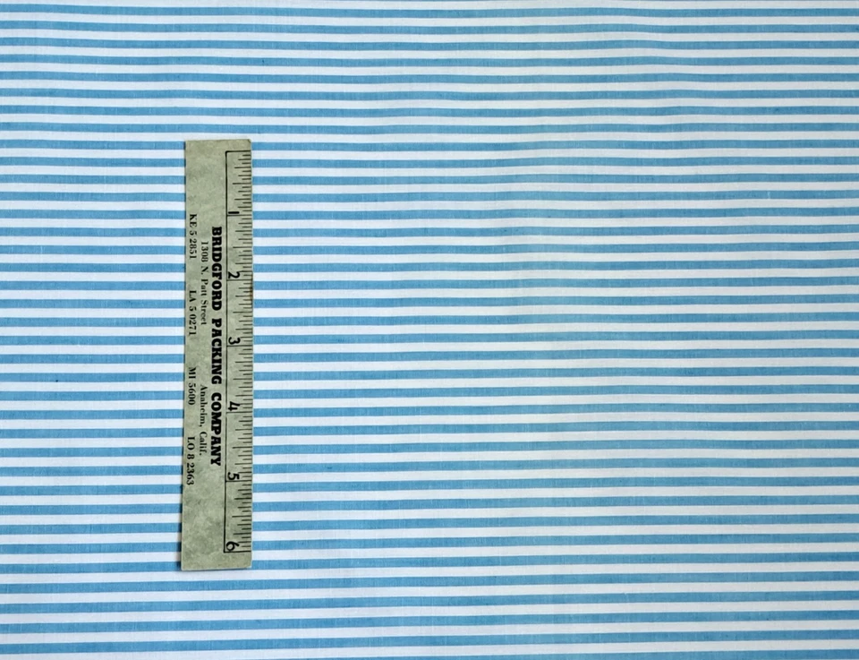 Vintage Cotton Yarn-Dyed Fabric - Turquoise and White stripes 18" x 36" - Image 1 of 1