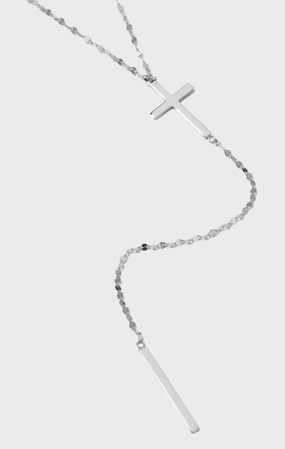 $690 Nuevo Collar Lana Joyería Oro Blanco 14k Bond Cruz Carillón Lariat Foto 1 de 4