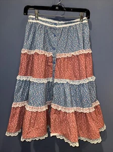 25” Waist Gunne Sax Cottage Core Country Patchwork Lace Trim Skirt No Tags - Picture 1 of 7