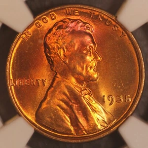 1935 LINCOLN CENT NGC MS 67 RED -LOT X93 TONED - Picture 1 of 5