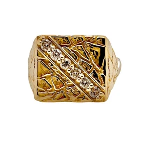 14k Solid Yellow Gold 0.30 Ct Natural Diamond Mens Nugget Ring 11.2 Grams - Picture 1 of 7