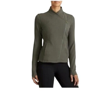 Athleta On The Move Moto Jacket Asymmetrical Zip Olive Green Size XS EUC! - Picture 1 of 11