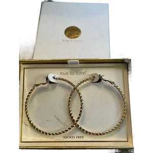 True To Form Earrings Gold Tone Pierced 2" across NEW in Box - Picture 1 of 4