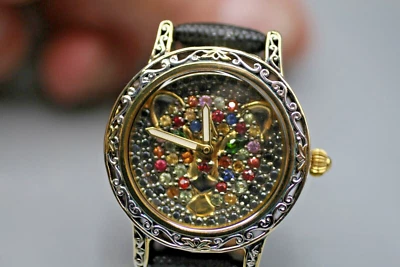 Gems En Vogue 手表,Michael Valitutti,正品宝石狮子,皮革 SS — 第 1/4 张图片