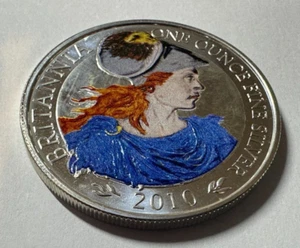 2010 SILVER 1 OZ UK BRITANNIA £2 TWO POUND UNCIRCULATED COLORED COIN - Picture 1 of 5