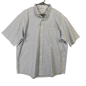 L.L. Bean Men's Size 17.5 Regular XXL Short Sleeve White & Blue Check Button-Up - Picture 1 of 10