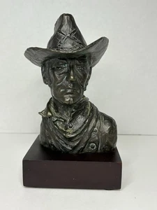 Vintage Frederick Remington 8" Bronze Western Cowboy Kalvarienberg Büste auf Holzmontierung - Bild 1 von 8