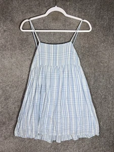 American Eagle Sleeveless Babydoll Mini Dress Womens Size XS Blue Plaid Gauze - Picture 1 of 7