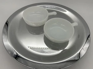 Set of 2 Vintage Glasbake Milk Glass Soup Chili Bowls w/ Handle J2663 - Picture 1 of 6