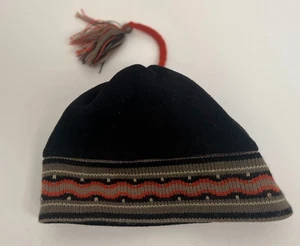 Christines Fleece Knit Beanie Cap Fair Isle Black Braided Tassel Park City USA - Picture 1 of 4