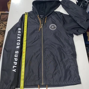 Brixton Supply Black Hooded Fleece Lined Windbreaker Sm Embroidered - Picture 1 of 7
