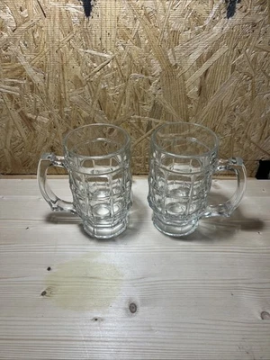 Taza de cerveza de vidrio estilo alemán Libbey con hoyuelos vajilla pesada vintage. Juego de 2 Foto 1 de 4