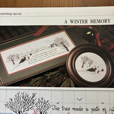 Winter Scene On the Farm Cross Stitch Pattern pages from a magazine Ribbons Snow - Image 1 of 2