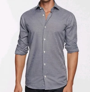 Quince Organic Cotton Stretch Poplin Dress Shirt, Navy Gimgham Size XXL - Picture 1 of 8
