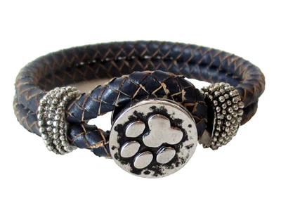 Pulseira ONE OF A KIND Dog Lover couro trançado azul meia-noite fecho alternado 8" - Imagem 1 de 4