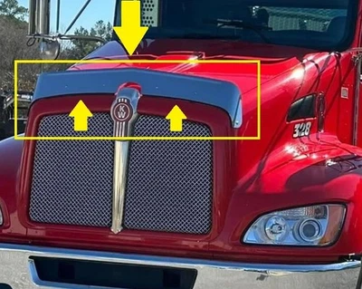 Deflector de insectos protector de capó de acero inoxidable Kenworth T300-T370 Foto 1 de 4