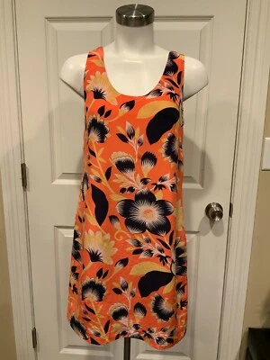 J. Vestido sin mangas Crew naranja con patrón floral amarillo y azul marino, talla 2 Foto 1 de 4