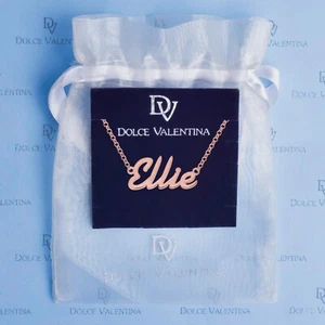 Collar con nombre de plata esterlina personalizado ELLIE enchapado en oro rosa placa de identificación   - Imagen 1 de 10