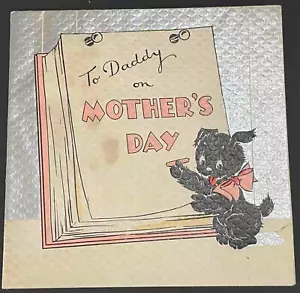 1936 ART DECO UNGEWÖHNLICH FÜR PAPA AM MUTTERTAG HALLZEICHEN GRUSSKARTE SCHWARZ HUND - Bild 1 von 6