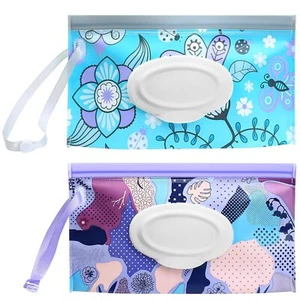 Baby Wipes Dispenser, 2 Pcs Travel Wipe Holder, Refillable blue purple - Picture 1 of 7