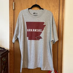 Arkansas Razorbacks Shirt Mens Large 2XL Gray Red Short Sleeve Russell Athletic - Picture 1 of 4