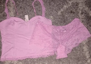 Victoria secret lace 2pc cami & boyshort set new medium Pink - Picture 1 of 4