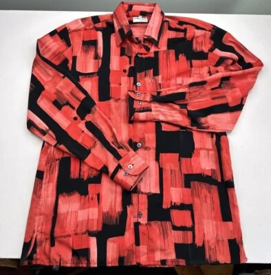 GEORG ROTH Geometric Red Black Print Button Shirt Mens Medium 39/40 Bill Murray - Image 1 of 4